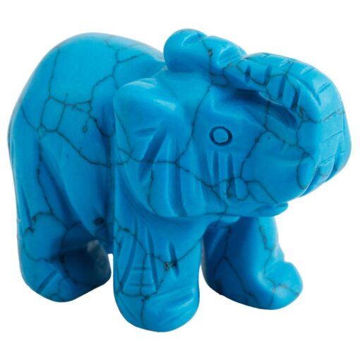 Rockcloud Healing Crystal Guardian Elephant Pocket Stone Figurines Carved Gemstone Crafts 1.5'' 1.5'' Blue Howlite Turquoise