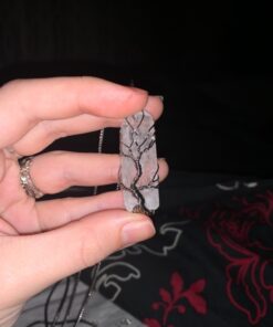 Top Plaza Natural Raw Stone Healing Crystal Necklace Silver Tree Of Life Wire Wrapped Clear Quartz Point Pendant For Womens Ladies 29 61XQejjYML