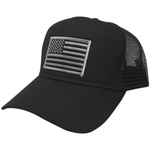 AC Racing USA American Flag Patch Snapback Trucker Mesh Cap - Black One Size Seaglass Ocean