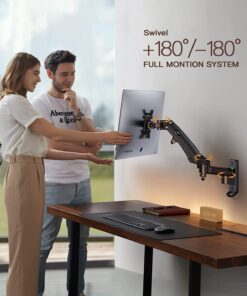 HUANUO Ultrawide Monitor Wall Mount for up to 34 35 inch Flat Curved Screens, Single Wall Mount Monitor Arm Holds 26lbs Max, Height Adjustable Full Motion Gas Spring Vesa Mount, Max 200x200mm, HNWSS4 35 61XTJ14 ABL