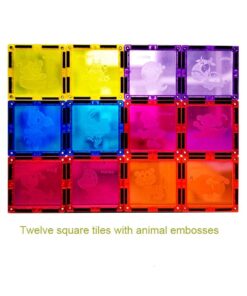 FunEdu Upgraded 100-piece Magnetic Tiles Building Blocks, Deluxe Super Strong Magnet toy set, Various Shapes, Wheel Bases, Tiles with Animal Images for kids toddlers 32 61XYcDhnVML
