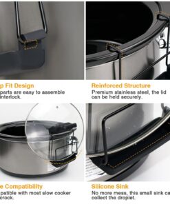 Slow Cooker Lid Holder for Cooking, Hand Free Pot Lid Organizer Fits Most Slow Cookers, Stainless Steel Pot Lid Rack with Silicone Sink Keeps Countertop No Mess (Black, 2 Pack) Black 33 61XaY7xg36L