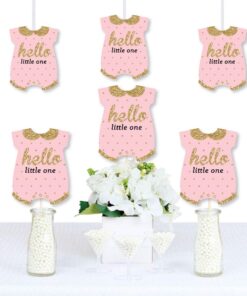 Alternative view of Big Dot of Happiness Hello Little One - Pink and Gold - Baby Bodysuit Girl Baby Shower Decorations DIY Party Essentials - Set of 20