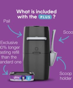 Litter Genie Plus Pail (Black) | Cat Litter Waste Disposal System for Odor Control | Includes 1 Square Refill Bag 37 61XrliwdW L