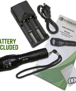 EcoGear FX Complete LED Tactical Flashlight Kit TK120 Flashlight with Rechargeable Battery: High Lumens with 5 Light Modes, Water Resistant, Adjustable Focus Zoom 48 61XtEENGeQL