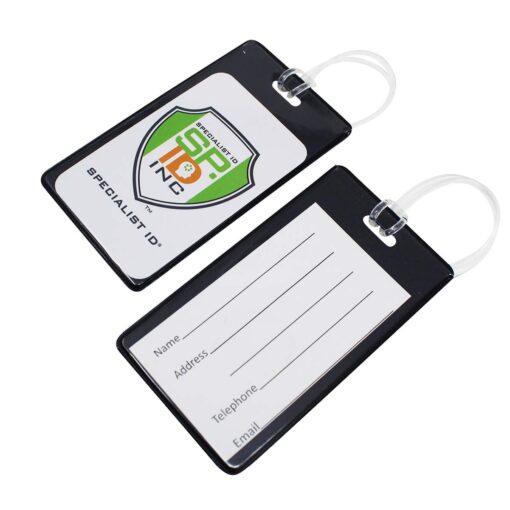 5 Pack - Slim and Sturdy Flexible Backpack & Airline Luggage ID Bag Tags - Business Card Holders - with Secure Plastic Worm Loop Straps by Specialist ID Black