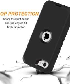 iPhone SE 2020/2022 3-in-1 Full Body Protector Case, Shockproof TPU & Hard PC Bumper, Drop-Proof Shell for 4.7" - Black 14 61Xyx4phgHL 1