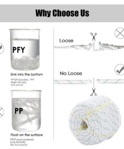 Giantex 3/7" Durable Braid Polyester Rope, 150 ft Heavy Duty Rope for Tie, Pull, Swing, Climb and Knot, High Strength Arborist Rope w/ 5953 lbs Breaking Strength, White 15 61Y CyET9oL