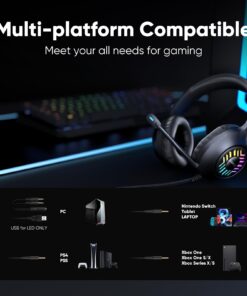 OLANRUN Gaming Headset, Stereo PS5 Headset PS4 Headset Xbox One Headset PC Headset, 9 Colors RBG Gaming Headphones with Mute Microphone for PC, PS4, PS5, Xbox, Switch (Black) 17 61Y pdTWiGL