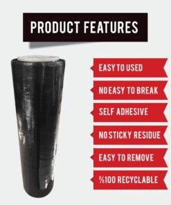 PofA Stretch Film Plastic Wrap Black 1 Roll - 18 Inch x 1200 Feet x 80 Gauge (20 Micron), Industrial Heavy Duty Shrink Wrap for Packing, Shipping, Pallet, Cling, Furniture, Moving Supplies BLACK - 1 ROLL 12 61Y1j0M7piL