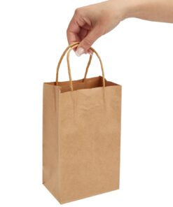 Juvale 24-Pack Small Gift Bags with Handles, 5.3x3x8.5 Inch Bulk Kraft Paper Material Brown Bags, Use for Birthday Party Favors, Reusable Grocery, Retail Shopping, Business, Goodies 5.3 x 3 x 8.5 (Pack of 24) 19 61Y2TYFQQL