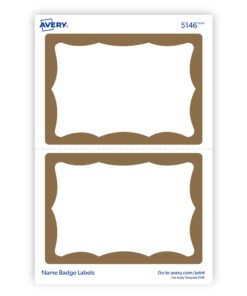 Avery Personalized Name Tags, Print or Write, Gold Border, 2-11/32" x 3-3/8", 100 Adhesive Tags (5146) 1 Pack 14 61Y55FcoLvS