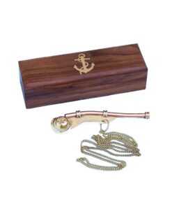 Hampton Nautical Solid Brass/Copper Boatswain (Bosun) Whistle with Rosewood Box, 5