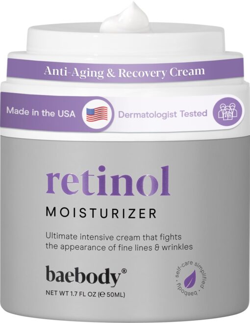 Baebody Made in USA Retinol Face Moisturizer for Women and Men - Anti Aging Cream - Day & Night Anti Wrinkle Cream for Face, Jojoba Oil and Vitamin E, 1.7 Oz Retinol moisturizer