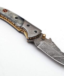SHINY CRAFTS Handmade Damascus Pocket knife, Folding knife with liner lock, Camping Knife, Hunting knife with Premium Leather Sheath (FK-00) FK 00 13 61Y7i07hQ5L