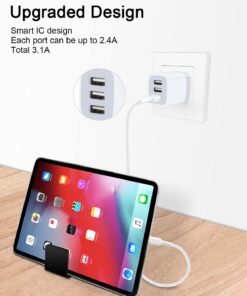 Wall Charger, USB Charger Adapter, 3.1A/3Pack Muti Port Fast Charging Station Power Charge Base Block Plug for iPhone 15 14 13 12 Pro/SE/11Pro Max/X/8 Plus, Samsung S21/S10/S9/S8, Kindle Fire USB Plug White 22 61Y9ksG3C4L