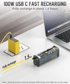 Shargeek Portable Charger, Storm 2 100W 25600mAh Laptop Power Bank, World's First See Through Battery Pack with IPS Screen, DC & 2 USB C & USB Ports for MacBook Pro/Dell XPS, iPad/iPhone 13 and More 31 61YASwSrzOL