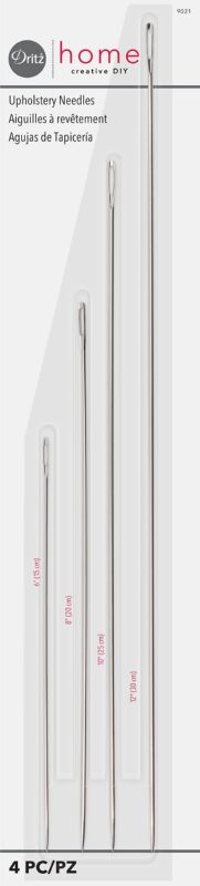 Dritz Home 9021 Long Straight Upholstery Hand Needles, Size 6, 8, 10 & 12-Inch (4-Piece), Silver