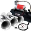 Vixen Horns Train Horn Kit for Trucks/Car/Semi. Complete Onboard System- 150psi Air Compressor, 1.5 Gallon Tank, 3 Trumpets. Super Loud dB. Fits Vehicles like Pickup/Jeep/RV/SUV 12v VXO8530/3118