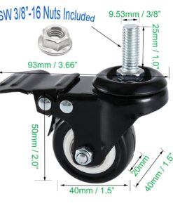 DICASAL 4 Pack 1.5 Inch Swivel Stem Casters, Non-Marking Polyurethane Wheels 330 Lbs with Diameter 3/8"- 16 x 1" Stem Thread and Nuts for Carts Trolley Furniture 3/8-16*1" 17 61YGGW8oLEL