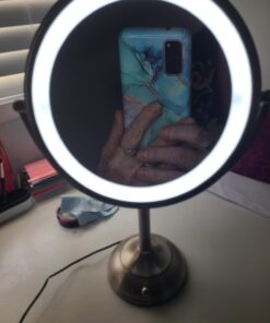 VESAUR 10" Extra Large and 17" Tall Lighted Makeup Mirror, 1X/5X Magnifying Vanity Mirror with 3 Colors Dimmable, 52 Premium LED Lights, 360° Rotation Table Mirror 2 Power Supply, Pearl Nickel XX-Large 45 61YH72hswOL