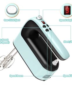 Alternative view of Yomelo 9-Speed Digital Hand Mixer Electric, 400W DC Motor, Baking Mixer Handheld with Snap-On Storage Case, Touch Button, Turbo Boost, 5 Stainless Steel Accessories, Flat Beaters, Dough Hooks, Whisk (Ice Blue) Ice Blue