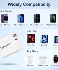 USB C Charger, Deegotech 20W PD iPhone Fast Charger, Dual Port Foldable Plug Type C Charger Compatible with iPhone 14/14 Pro/14 Pro max/13 Pro max/12/11/X/SE3, iPad Pro White 1Pack 27 61YOrHmEpHL