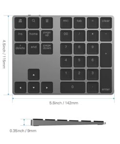 Bluetooth Number Pad, Lekvey Aluminum Rechargeable Wireless Numeric Keypad Slim 34-Keys External Numpad Keyboard Data Entry Compatible for Macbook, MacBook Air/Pro, iMac Windows Laptop Surface Pro etc Bluetooth - Black 34 61YQy1aP0L