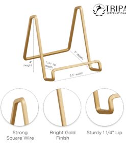 Tripar 4-Inch Metal Gold Plated Square Book Holder/Stand, Wire Mini Easel, Small Photo Stands for Table, Display for Picture Frames, Plaques, & Plates 1 20 61YY 6yBGKL