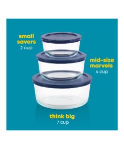 Pyrex Simply Store 6-Pc Glass Food Storage Container Set with Lid, 7-Cup, 4-Cup, & 2-Cup Round , BPA-Free Lid, Dishwasher, Microwave and Freezer Safe , Blue 6 PIECE Medium 18 61YYb2bxiL