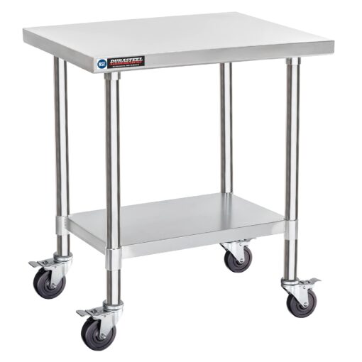 DuraSteel Food Prep Stainless Steel Table - 24 x 30 Inch Metal Table Cart - Commercial Workbench with Caster Wheel - NSF Certified - For Restaurant, Warehouse, Home, Kitchen, Garage, Chrome 24" x 30" Table + 4 Casters Table + One Shelf