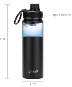 Drinco Stainless Steel Water Bottle Spout Lid Vacuum Insulated Double Wall Water Bottle Wide Mouth (40oz 32oz 22oz 18oz 14oz) Leak Proof Keep Cold Sport Camping Hiking (22 oz, 22oz Black) 22 oz 19 61YaVbSVZRL