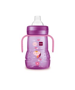 MAM Plastic Trainer Cup (1 Count), 8 oz. Trainer Drinking Cup with Extra-Soft Spout, Spill-Free Nipple, and Non-Slip Handles, for Girls 4+ Months, Designs May Vary Pink 20 61YePgCe6TL
