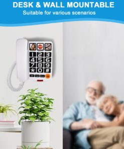 Large Button Phones for Seniors Sangyn Corded Landline Telephone with Volume Control Big Button and One-Touch Dialing for Visually Impaired Amplified Ringer for Hearing Impaired White 14 61Yev6NVTL