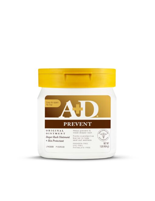 A+D Original Diaper Rash Ointment, Prevents & Protects Diaper Rash, Moisturizes & Heals Dry Skin With Vitamins A&D, 16oz Jar Pack of 1