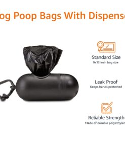 Amazon Basics Standard Dog Poop Bags with Dispenser and Leash Clip, Unscented, 900 Count, 60 Pack of 15, Black, 13 Inch x 9 Inch 15 Count (Pack of 60) 18 61YiVPsHHNL