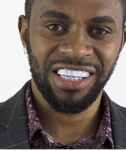 LuReen 14k Gold 6 Teeth Grillz Hip Hop Joker Diamond Top & Bottom Teeth Caps Grillz Set for Teeth Rapper Halloween Costume Cosplay Silver 11 61Yjh0d5k L