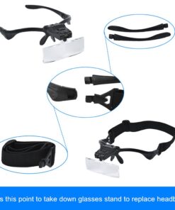 Beileshi Headhand Magnifier Glasses With 2 LED Professional Jeweler's Loupe Light Bracket and Headband are Interchangeable 5Lens Glass Magnifying Visor Black 20 61Yl2myivYL