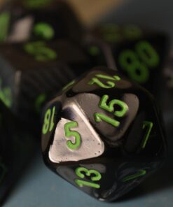 Alternative view of Chessex Gemini Black Grey w/ Green Polyhedral 7 Dice Set CHX26445
