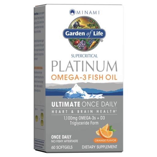 Garden of Life Minami Supercritical Platinum Omega 3 Fish Oil Supplement - Orange, Ultimate Once Daily for Heart & Brain Health, 1100Mg Omega-3S, 1,000 Iu Vitamin D3, 60 Softgels