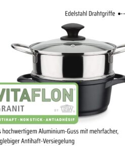 GSW Gourmet Granite Cooking Pot Set 10 Pieces Aluminium Glass Plastic Stainless Steel Black 9 61YqlJcASHL