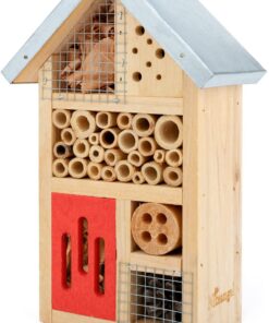 Niteangel Natural Wooden Insect Hotel, Garden Insect House for Ladybugs, lacewings, Butterfly, Bee, Bug 10 x 6 x 3.4 inch Red 26 61YrtmnlupL
