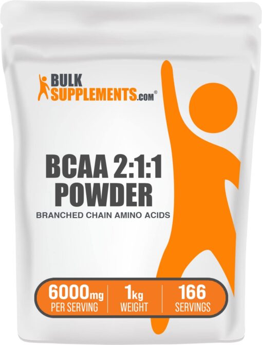 BULKSUPPLEMENTS.COM BCAA 2:1:1 Powder - Branched Chain Amino Acids. BCAA Powder, BCAAs Amino Acids Powder - Unflavored & Gluten Free, 6000mg per Serving - 167 Servings, 1kg (2.2 lbs) 2.2 Pound (Pack of 1)