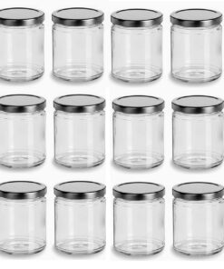 Nakpunar 12 pcs 9 oz Straight Sided Glass Jars with Silver Lids for Jam, Honey, Wedding Favors, Shower Favors, Baby Foods, DIY Magnetic Spice Jars (9 oz, Silver)