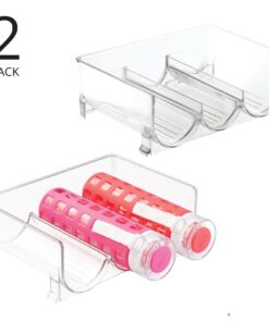 mDesign Stackable Plastic 3 Bottle Refrigerator Wine Rack - Kitchen Storage Organizer for Champagne, Wine or Water Bottles - Stacking Wine Organizer for Fridge - Ligne Collection - 2 Pack - Clear Pack of 2 27 61Yz7eZL5cL