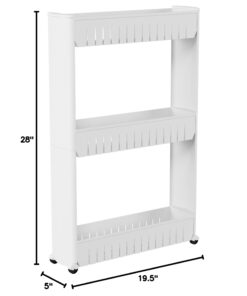 Lavish Store 3-Tier Rolling Cart – Narrow-Space Kitchen or Bathroom Slim Slide Shelves – Organization and Storage Furniture by Lavish Home, (L) 19.5” x (W) 5” x (H) 28”, White 38 61YzaRrCRtL