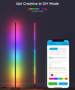 Govee RGBIC Floor Lamp, LED Corner Lamp Works with Alexa, Smart Modern Floor Lamp with Music Sync and 16 Million DIY Colors, Color Changing Standing Lamp for Christmas Bedroom Living Room Black 22 61YzbHeizEL