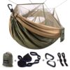 Sunyear Camping Hammock, Portable Double Hammock with Net, 2 Person Hammock Tent with 2 * 10ft Straps, Best for Outdoor Hiking Survival Travel A Green/Khahi 55"W*106"L 14 61Z6xwIpX1L