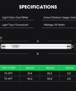Alternative view of VIVOSUN T5 Grow Light Bulbs 54W 6500K HO Fluorescent Tubes Light Bulbs, Cool White T5 Bulb for 46 Inches T5 Light Fixtures, T5 Grow Lights for Indoor Plants, Pack of 5 54.0 Watts