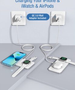 2 in 1 Wireless Charger, 15W Dual Wireless Charging Pad for iPhone 15/15 Pro/14/14 Pro/13/13 Pro/12/12 Pro/11/X, Samsung S23/S22/S21, Airpods 3/2/Pro, iWatch 8/7/6/SE/5/4/3/2(with QC 3.0 Adapter) White 25 61ZDhbTIxrL